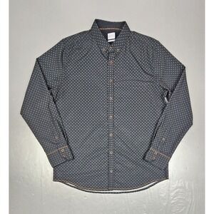 JB Holt Button Down Shirt Mens Large Standard Fit Black Micro Geometric‎ Pattern